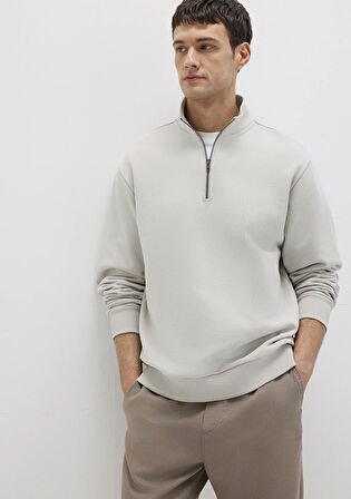 Yarı Fermuarlı Gri Basic Sweatshirt 0S10419-70074