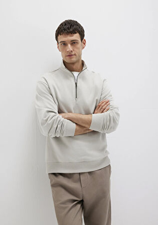 Yarı Fermuarlı Gri Basic Sweatshirt 0S10419-70074
