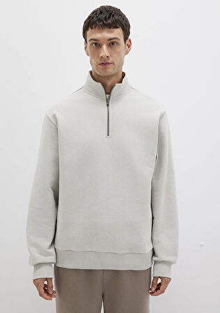 Yarı Fermuarlı Gri Basic Sweatshirt 0S10419-70074