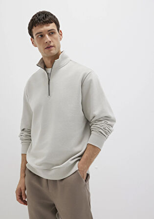 Yarı Fermuarlı Gri Basic Sweatshirt 0S10419-70074