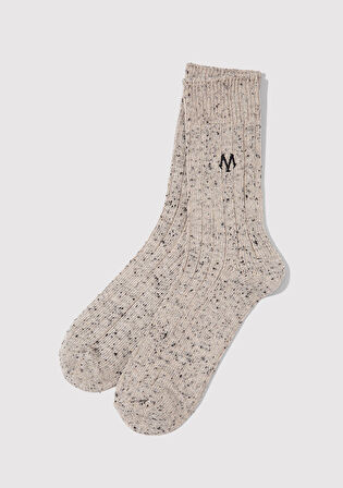 M Logo Nakışlı Ekru Bot Çorabı 0911615-70007