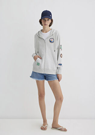 İndigo Turtles Baskılı Kapüşonlu Gri Sweatshirt 1S10382-87033