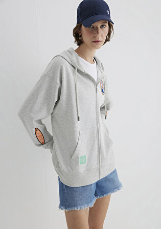 İndigo Turtles Baskılı Kapüşonlu Gri Sweatshirt 1S10382-87033