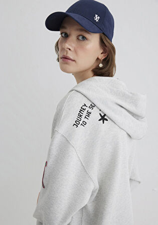 İndigo Turtles Baskılı Kapüşonlu Gri Sweatshirt 1S10382-87033