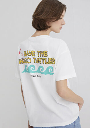 İndigo Turtles Baskılı Ekru Tişört 1613532-70057
