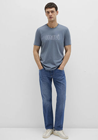 Mavi Logo Baskılı Gri Tişört 065781-80889