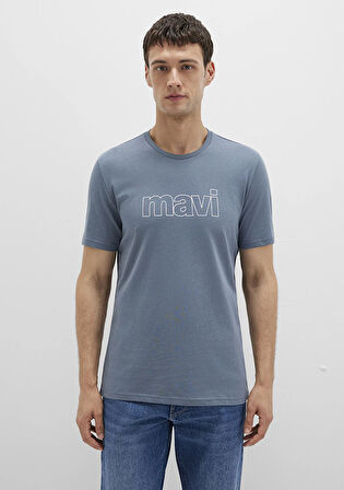 Mavi Logo Baskılı Gri Tişört 065781-80889