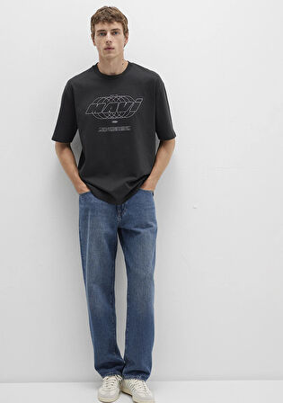 Mavi Baskılı Gri Tişört 0612911-70090