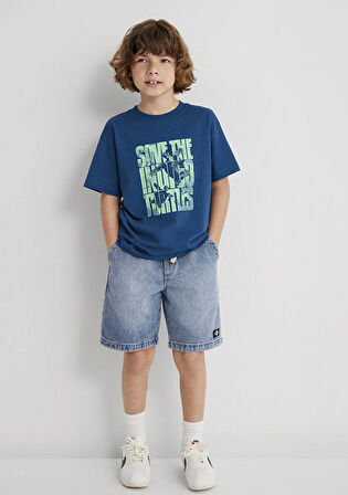 İndigo Turtles Baskılı Mavi Tişört 6610394-89110