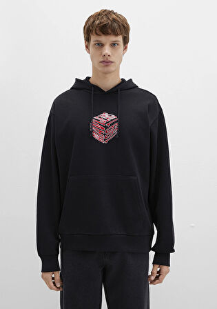 Mavi Baskılı Kapüşonlu Siyah Sweatshirt 0S10397-900