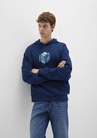 Mavi Baskılı Kapüşonlu Lacivert Sweatshirt 0S10397-89353