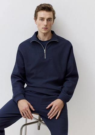 Yarı Fermuarlı Lacivert Sweatshirt 0S10376-70490
