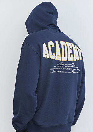 Sırt Baskılı Kapüşonlu Lacivert Sweatshirt 0S10375-89353