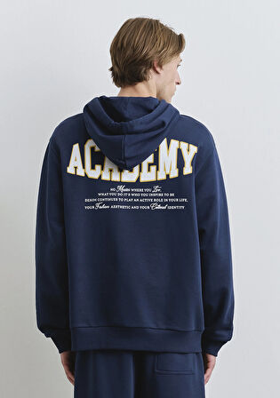 Sırt Baskılı Kapüşonlu Lacivert Sweatshirt 0S10375-89353