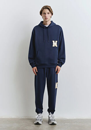 Sırt Baskılı Kapüşonlu Lacivert Sweatshirt 0S10375-89353