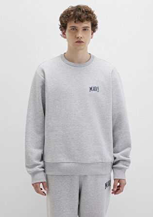 Mavi Logo Baskılı Gri Sweatshirt 0611716-80018