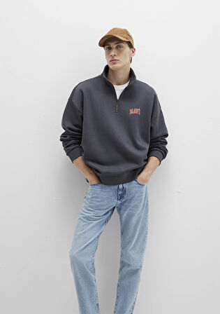 Mavi Logo Baskılı Yarı Fermuarlı Antrasit Sweatshirt 0S10208-80106