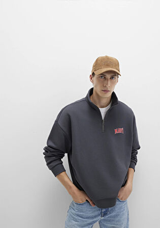 Mavi Logo Baskılı Yarı Fermuarlı Antrasit Sweatshirt 0S10208-80106