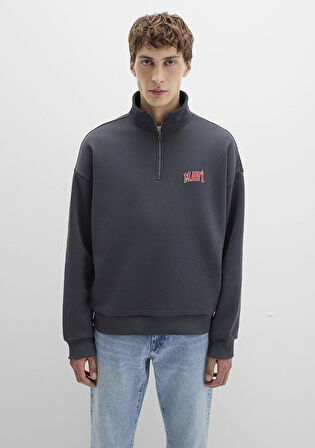 Mavi Logo Baskılı Yarı Fermuarlı Antrasit Sweatshirt 0S10208-80106