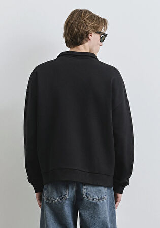 Mavi Logo Baskılı Yarı Fermuarlı Siyah Sweatshirt 0S10208-900