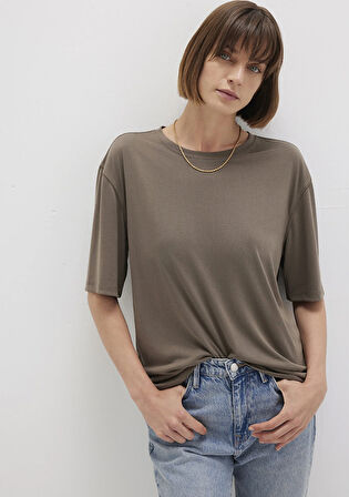 Kahverengi TENCEL TM Modal Basic Tişört 1611897-83866