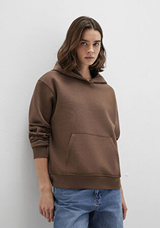 Kapüşonlu Kahverengi Basic Sweatshirt 167299-81959