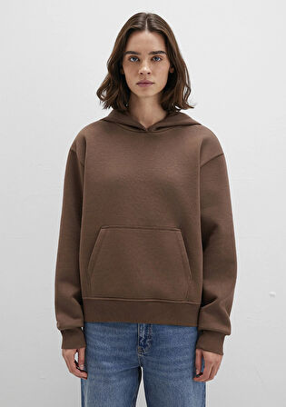 Kapüşonlu Kahverengi Basic Sweatshirt 167299-81959