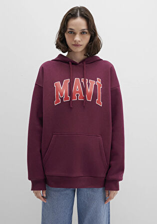 Mavi Logo Baskılı Kapüşonlu Bordo Sweatshirt 1600361-90705