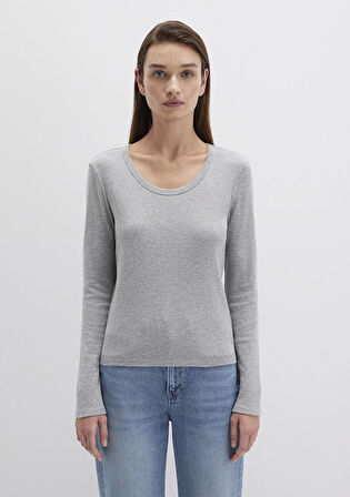 Uzun Kollu Gri Basic Tişört 1613323-83096