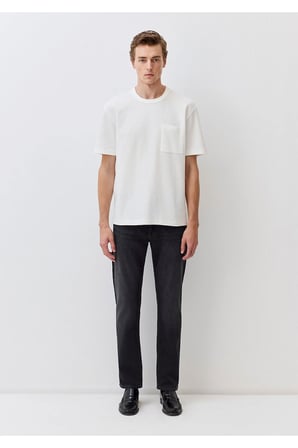 Cep Detaylı Ekru Basic Tişört Loose Fit / Bol Rahat Kesim 0612889-70057