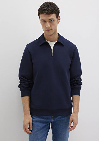 Yarı Fermuarlı Lacivert Sweatshirt 0S10414-86415