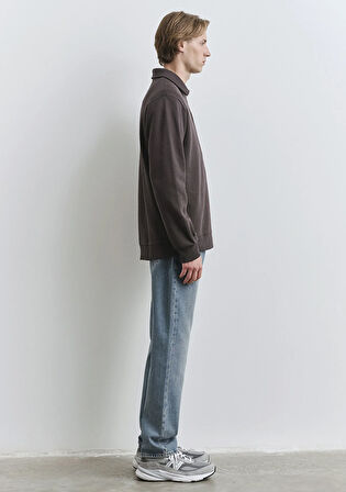 Polo Yaka Yarı Fermuarlı Kahverengi Sweatshirt 0S10414-70219