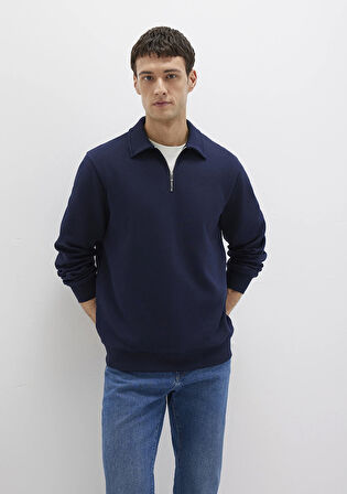 Yarı Fermuarlı Lacivert Sweatshirt 0S10414-86415