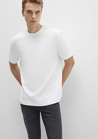 Bisiklet Yaka Ekru Basic Tişört 0612864-70057