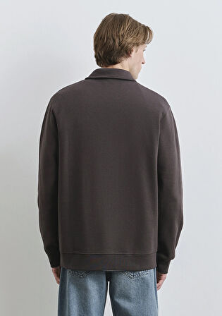 Polo Yaka Yarı Fermuarlı Kahverengi Sweatshirt 0S10414-70219