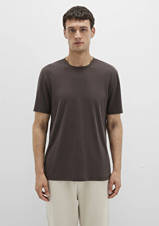 Bisiklet Yaka Kahverengi Basic Tişört 0612865-70219