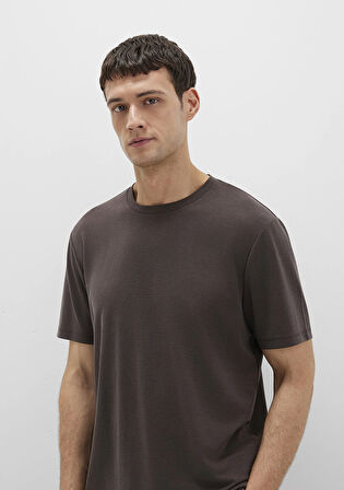 Bisiklet Yaka Kahverengi Basic Tişört 0612865-70219