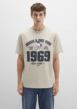 Snoopy Baskılı Beyaz Tişört 0612928-70322