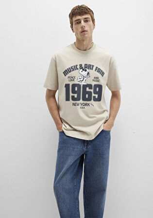 Snoopy Baskılı Beyaz Tişört 0612928-70322