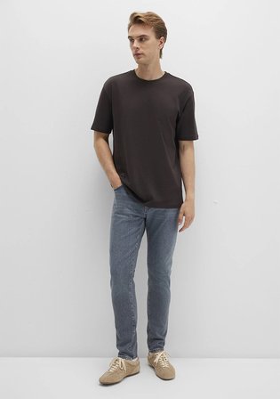 Bisiklet Yaka Kahverengi Basic Tişört 0611596-70219