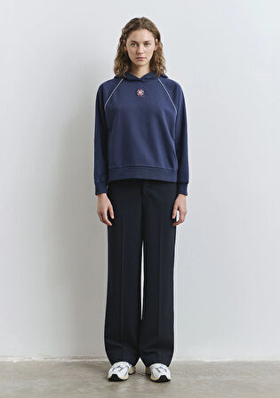 Biye Detaylı Kapüşonlu Lacivert Sweatshirt 1S10362-87518