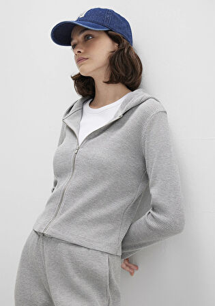 Fermuarlı Dokulu Gri Sweatshirt 1613383-80018