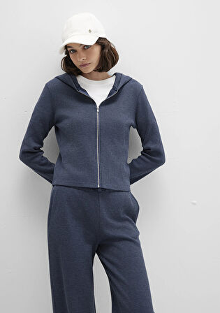 Fermuarlı Dokulu Lacivert Sweatshirt 1613383-32184