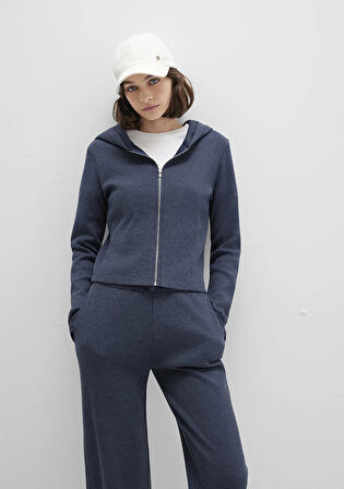 Fermuarlı Dokulu Lacivert Sweatshirt 1613383-32184