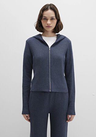 Fermuarlı Dokulu Lacivert Sweatshirt 1613383-32184