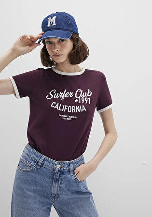Baskılı Bordo Tişört 1613380-70434