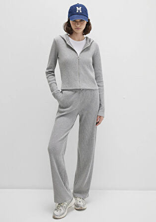 Fermuarlı Dokulu Gri Sweatshirt 1613383-80018
