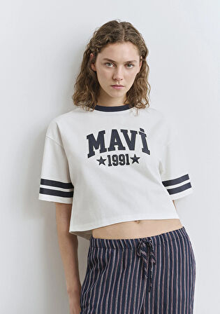 Mavi Logo Baskılı Beyaz Tişört 1613376-70057