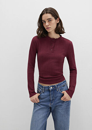 Düğme Detaylı Bordo Tişört 1613374-70427