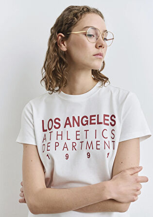 Baskılı Ekru Tişört 1613375-70057